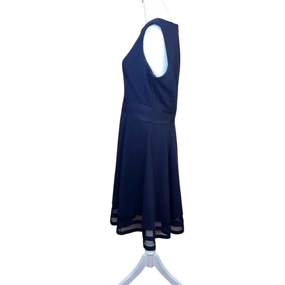 NEW Calvin Klein Illusion-Trim Fit & Flare A-Line Dress Navy Sleeveless Size 12 - Picture 4 of 10